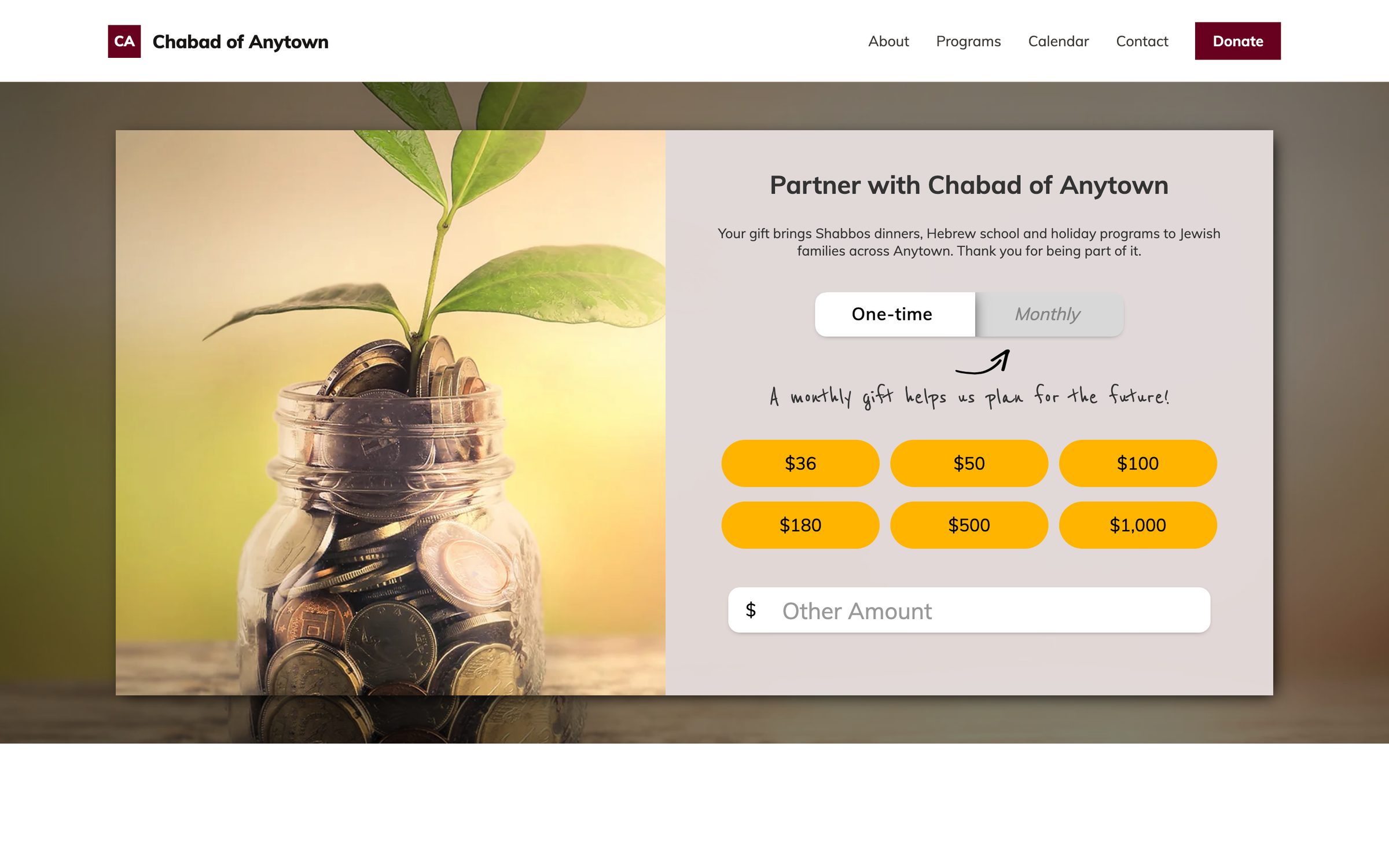 The standard ChabadOne donate page.